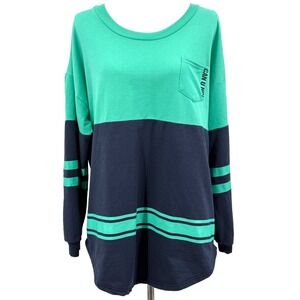 Rue 21 Womens Sweatshirt XL Green Blue Can You Not Sequins Spellout Colorblock